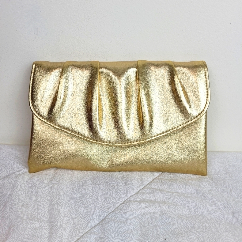 Vintage Elegant Gold Envelope Clutch Bag Fold over Flap Snap Closure Fancy Girly